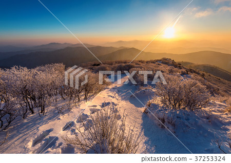 Sunrise on Deogyusan mountains covered with snow  37253324