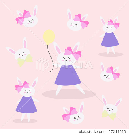 Cute little girl bunny holding yellow balloon. Cute little girl bunny holding yellow balloon. 37253613