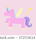 Cute magic unicorn vector illustration with stars. 37253614