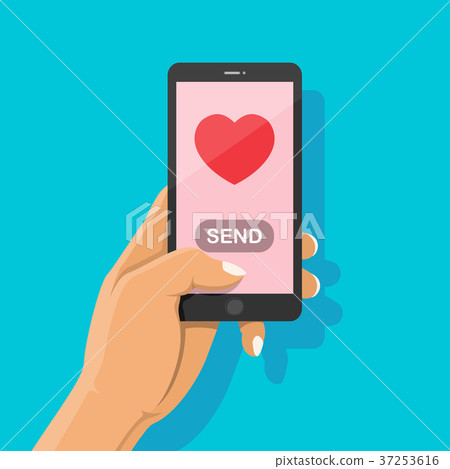 Sending love message to lover with red heart. 37253616