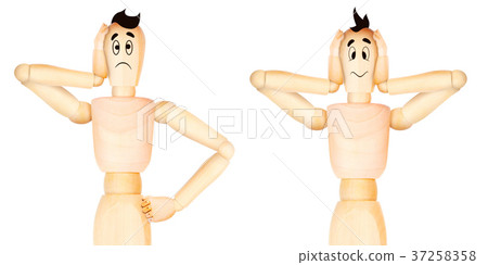 Confused character shrugging his shoulders. 37258358