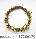 Festive wreath with roses and leaves. Flat lay 37260170