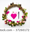 Valentine wreath with roses and leaves. Flat lay 37260172