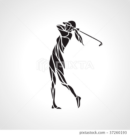 Silhouette of woman golf player. Golfer logo Silhouette of woman golf player. Golfer logo 37260193