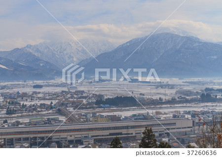 Landscape of Mt. Hakai as seen from Urasa Castle Fort in winter 37260636