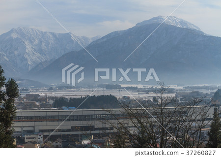 Landscape of Mt. Hakai as seen from Urasa Castle Fort in winter 37260827