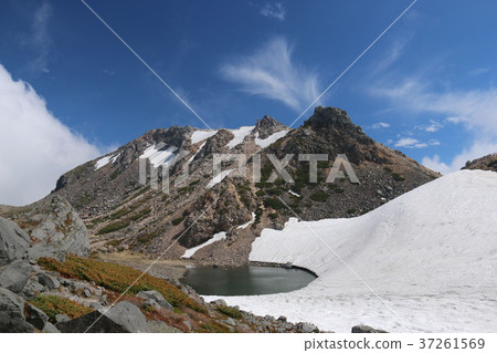 白山Kengamine藍天，雲彩和雪 37261569