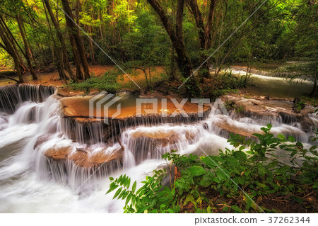 Beautiful waterfall in the deep forest,Pha Tat Waterfall, Kanchanaburi province, thailand, Nature travel concept 37262344