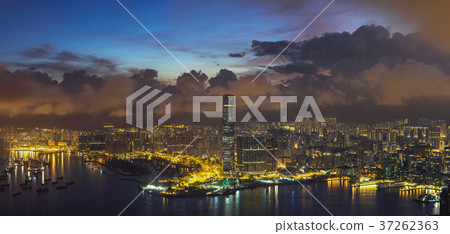 Panorama scene of Hong Kong Cityscape building river side from top view at the sunrise time Panorama scene of Hong Kong Cityscape building river side from top view at the sunrise time 37262363