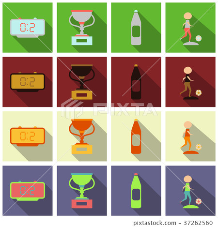 Set of football icons and equipments in flat style Set of football icons and equipments in flat style 37262560