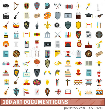 100 art document icons set, flat style 100 art document icons set, flat style 37262690