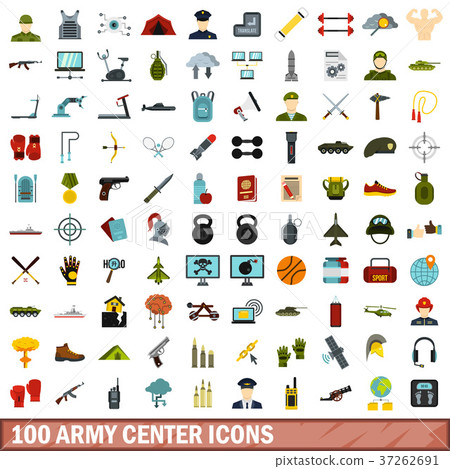 100 army center icons set, flat style 100 army center icons set, flat style 37262691