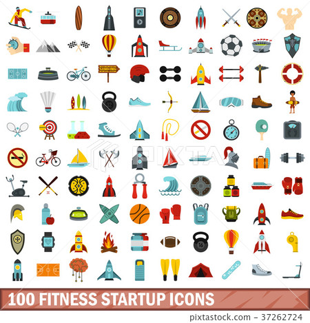 100 fitness startup icons set, flat style 100 fitness startup icons set, flat style 37262724
