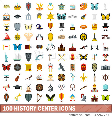 100 history center icons set, flat style 100 history center icons set, flat style 37262754
