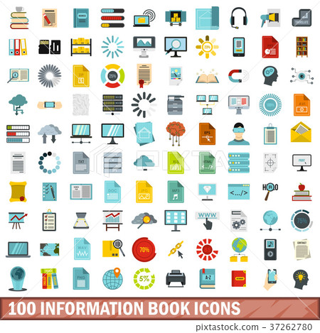 100 information book icons set, flat style 100 information book icons set, flat style 37262780