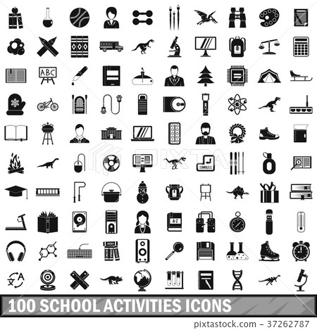 100 school activities icons set, simple style - Stock Illustration ...