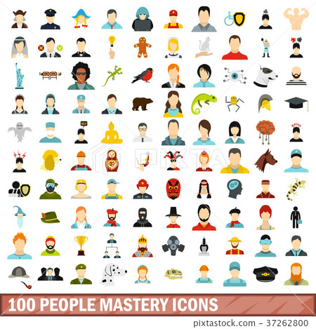100 people mastery icons set, flat style 100 people mastery icons set, flat style 37262800