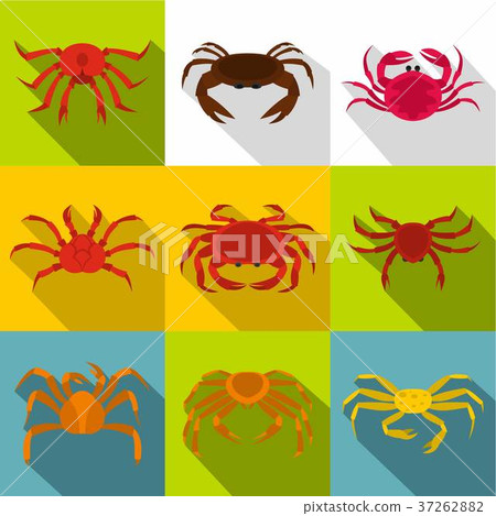 Seafood crab icon set, flat style 37262882