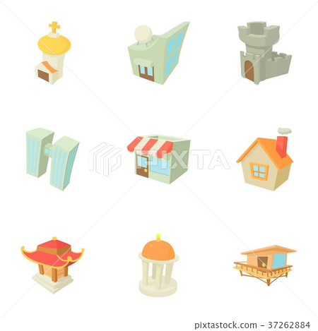 Building icons set, cartoon style Building icons set, cartoon style 37262884