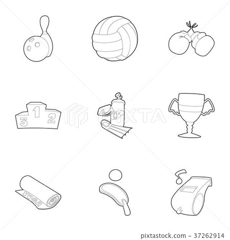 Sport things icons set, outline style Sport things icons set, outline style 37262914