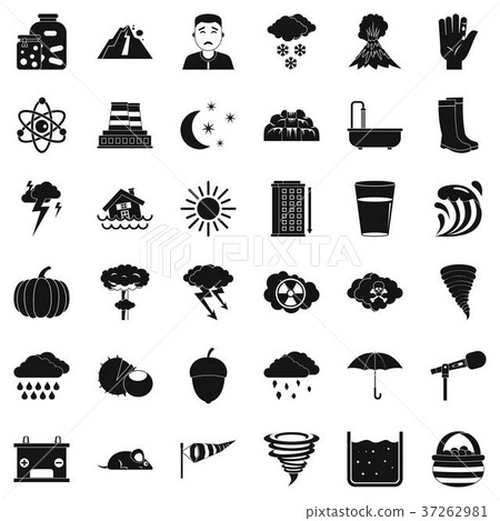 Thunderstorm icons set, simple style Thunderstorm icons set, simple style 37262981