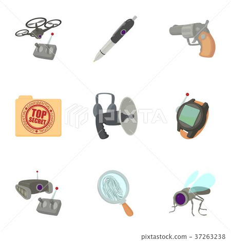 Spy equipment icons set, cartoon style 37263238