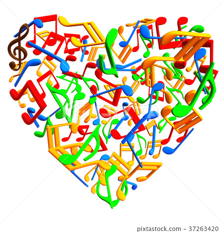 Heart image cutout of musical notes 5 colors Heart image cutout of musical notes 5 colors 37263420