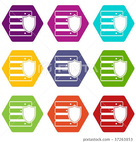 Database with shield icon set color hexahedron 37263853