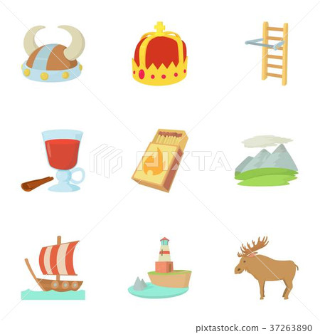Scandinavia life icons set, cartoon style Scandinavia life icons set, cartoon style 37263890