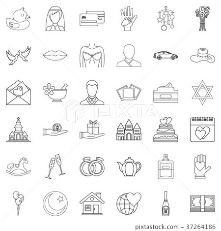 Wedding icons set, outline style 37264186