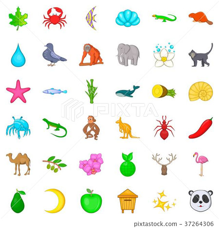 Wild nature icons set, cartoon style Wild nature icons set, cartoon style 37264306