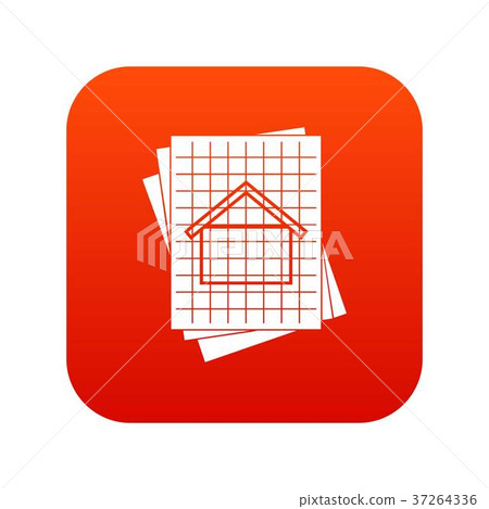 House blueprint icon digital red 37264336