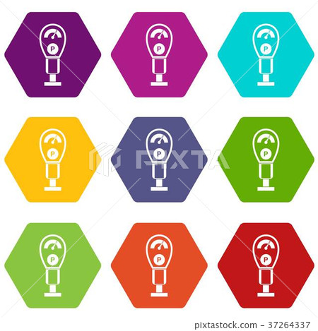 Parking meters icon set color hexahedron Parking meters icon set color hexahedron 37264337