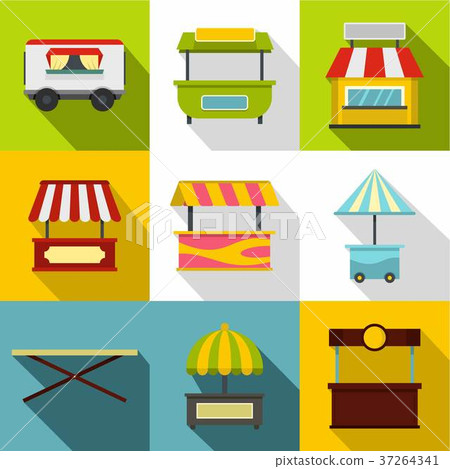 Street kiosk icon set, flat style Street kiosk icon set, flat style 37264341