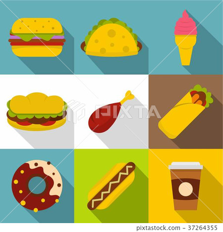 Street food icon set, flat style 37264355