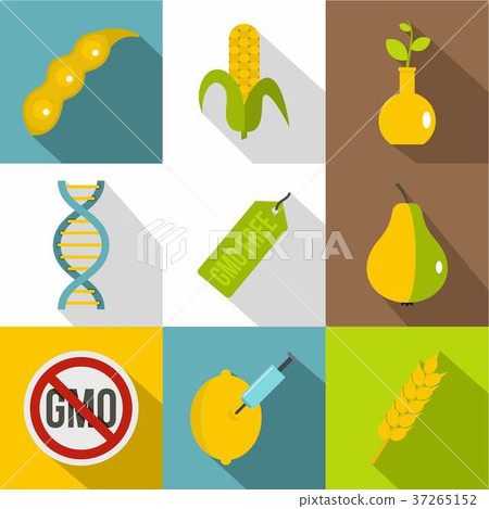 GMO free icon set, flat style - Stock Illustration [37265152] - PIXTA