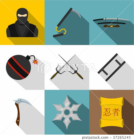 Japanese weapon icon set, flat style 37265245