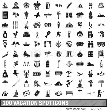 100 vacation spot icons set, simple style 37265713
