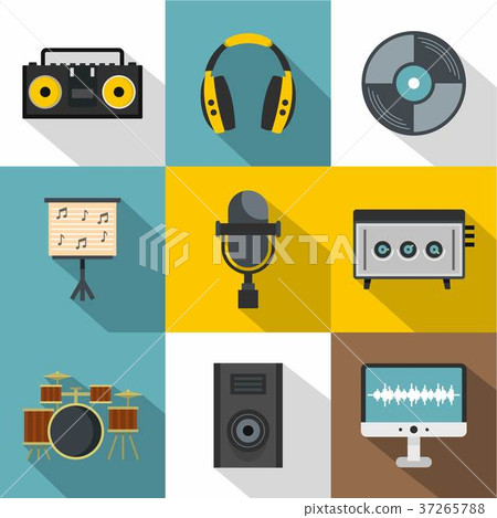 Music recording icon set, flat style 37265788