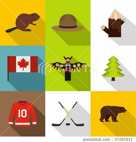 Canadian symbols icon set, flat style 37265831