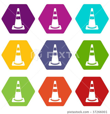 Traffic cone icon set color hexahedron Traffic cone icon set color hexahedron 37266001