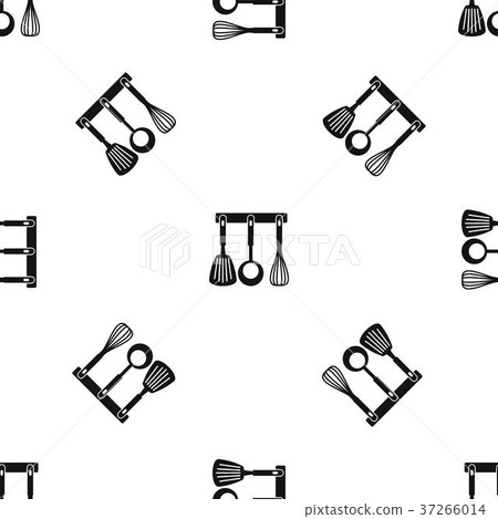 Spatula, ladle and whisk, kitchen tools pattern seamless black 37266014
