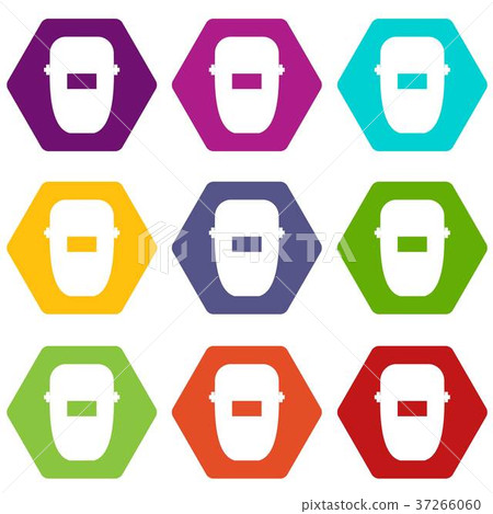 Welding mask icon set color hexahedron Welding mask icon set color hexahedron 37266060