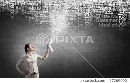 Woman spraying characters 37266090