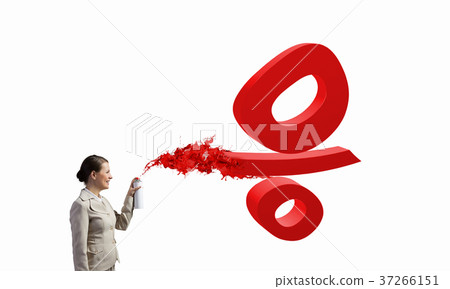 Young businesswoman with suitcase using spray balloon Young businesswoman with suitcase using spray balloon 37266151