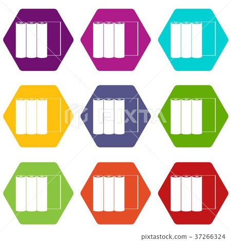Rolls of paper icon set color hexahedron Rolls of paper icon set color hexahedron 37266324