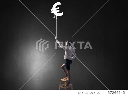 Woman touch euro symbol Woman touch euro symbol 37266643