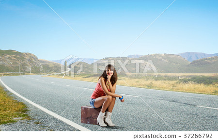 Pretty brunette retro hitchhiker 37266792