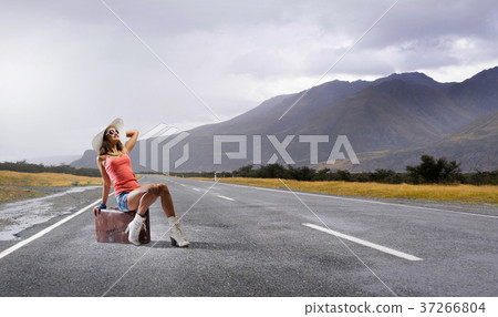 Pretty brunette retro hitchhiker Pretty brunette retro hitchhiker 37266804