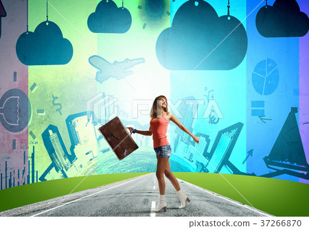 Young hitchhiking traveler Young hitchhiking traveler 37266870